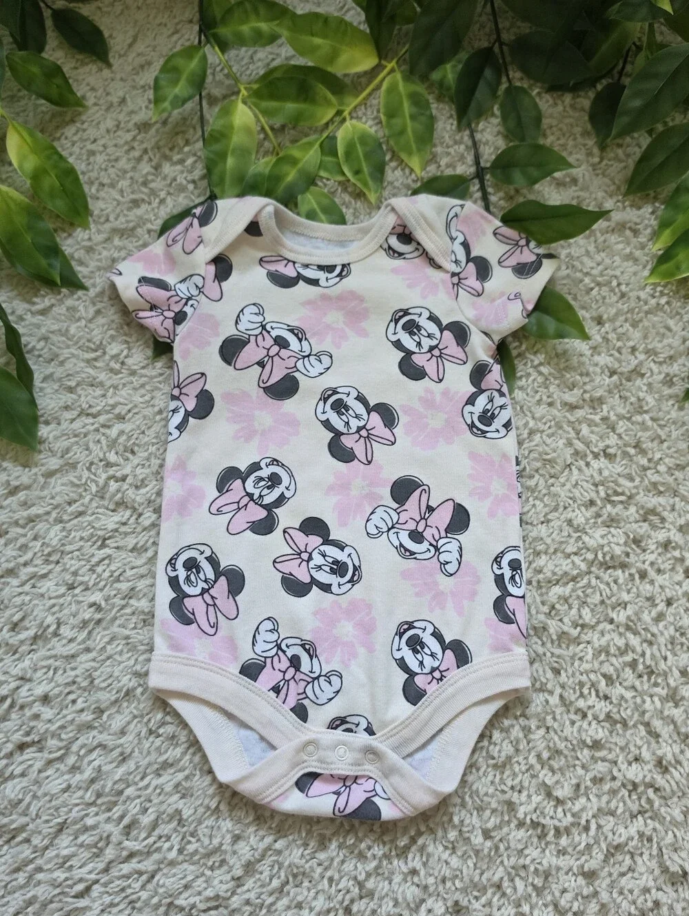 Baby Girl Floral Minnie Mouse Onesie (3-6 Months)